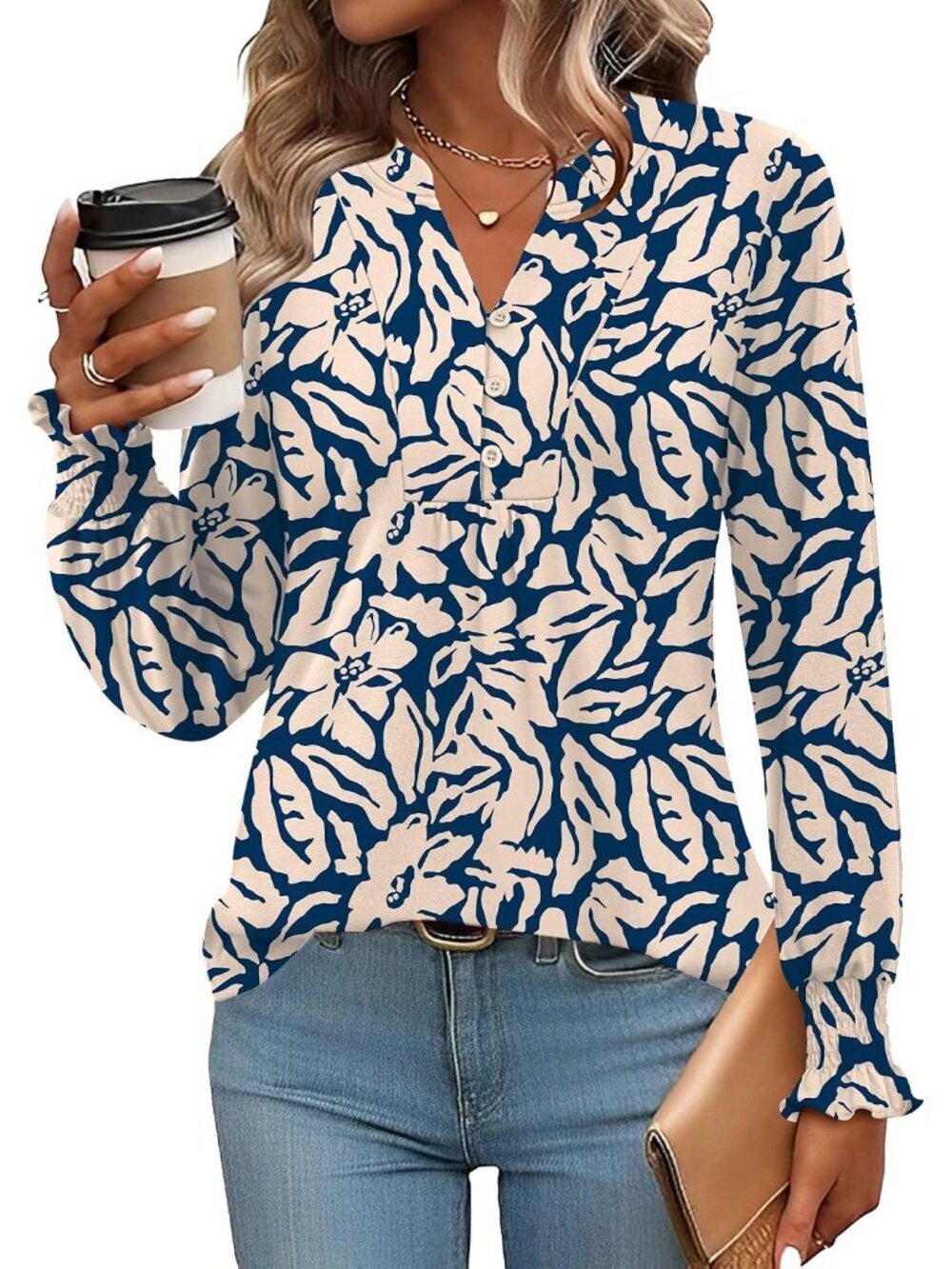 Womens Tops Long Sleeve Shirts for Women V Neck T Shirts Blouses for Women Dress